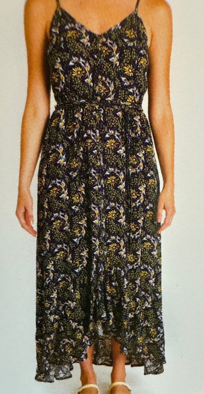 Floral Daisy Midi Dress Women’s Large Blue Green Yellow Romantic Wedding Guest